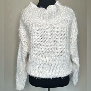 HYFVE white textured sweater, cropped.